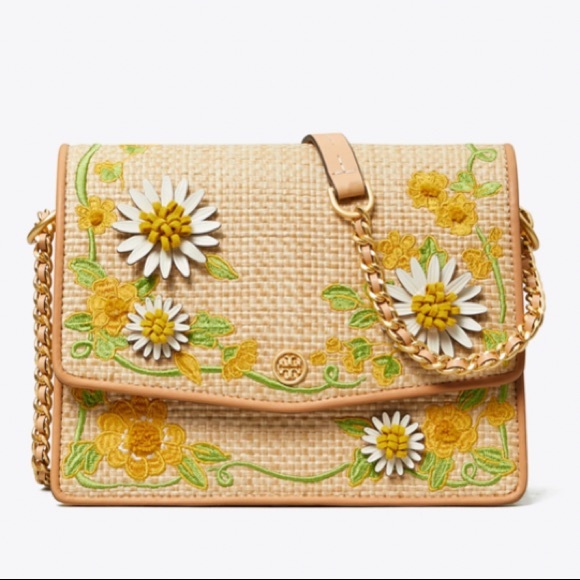Tory Burch Bags Tory Burch Robinson Floral Embroidered Straw Convertible Shoulder Bag